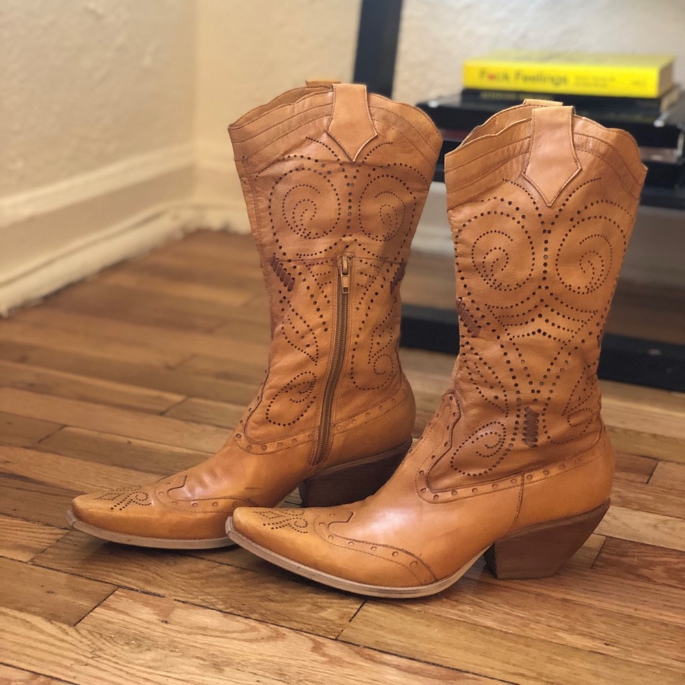 BCBG Tan Leather Cowboy Boots size 8